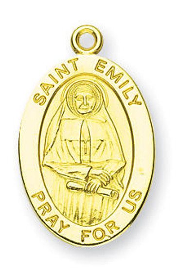 St Emily Medal With 14KT Jump Ring - Boxed - 14kt Gold 7/8 x 1/2 Oval Pendant A9432