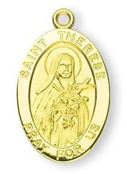 St Therese Medal With 14KT Jump Ring - Boxed - 14kt Gold 7/8 x 1/2 Oval Pendant A9489