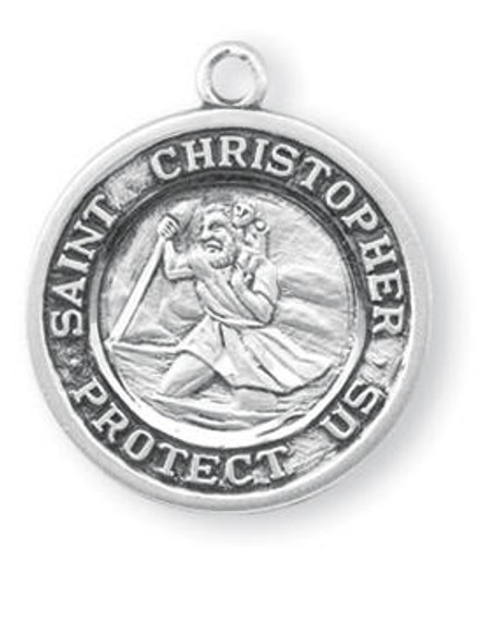 St Christopher Sterling Silver Medal On A 18 Stainless Chain - Sterling Silver 7/8 x 3/4 Round Pendant