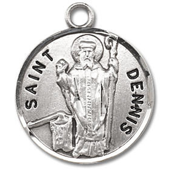 St Dennis Medal - Sterling Silver - On 20 Stainless Chain - Sterling Silver 7/8 x 3/4 Round Pendant