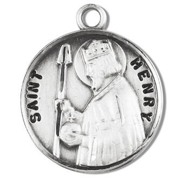 St Henry Medal - Sterling Silver - On 20 Stainless Chain - Sterling Silver 7/8 x 3/4 Round Pendant