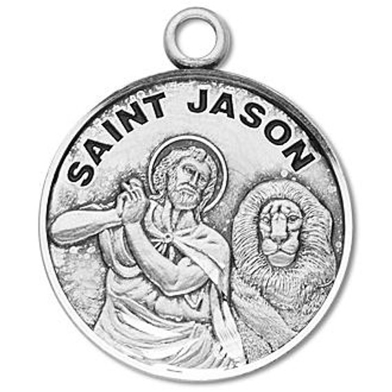 St Jason Medal - Sterling Silver - On 20 Stainless Chain - Sterling Silver 7/8 x 3/4 Round Pendant