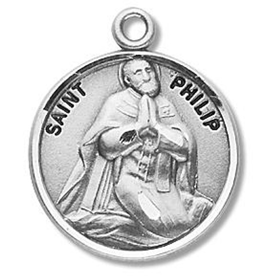 St Philip Medal - Sterling Silver - On 20 Stainless Chain - Sterling Silver 7/8 x 3/4 Round Pendant