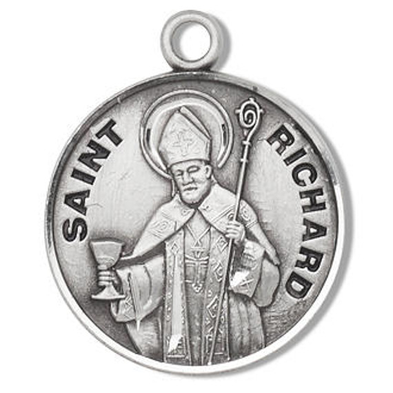 St Richard Medal - Sterling Silver - On 20 Stainless Chain - Sterling Silver 7/8 x 3/4 Round Pendant