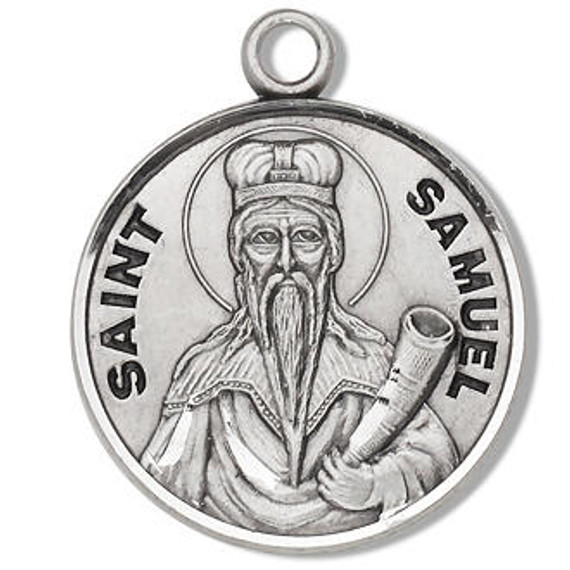 St Samuel Medal - Sterling Silver - On 20 Stainless Chain - Sterling Silver 7/8 x 3/4 Round Pendant