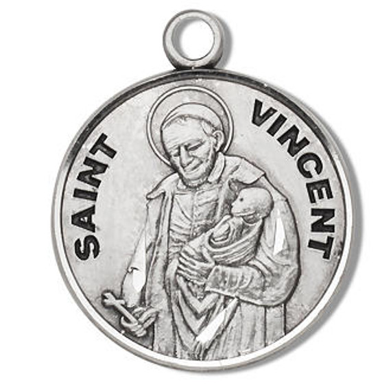 St Vincent Medal - Sterling Silver - On 20 Stainless Chain - Sterling Silver 7/8 x 3/4 Round Pendant