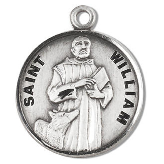 St William Medal - Sterling Silver - On 20 Stainless Chain - Sterling Silver 7/8 x 3/4 Round Pendant