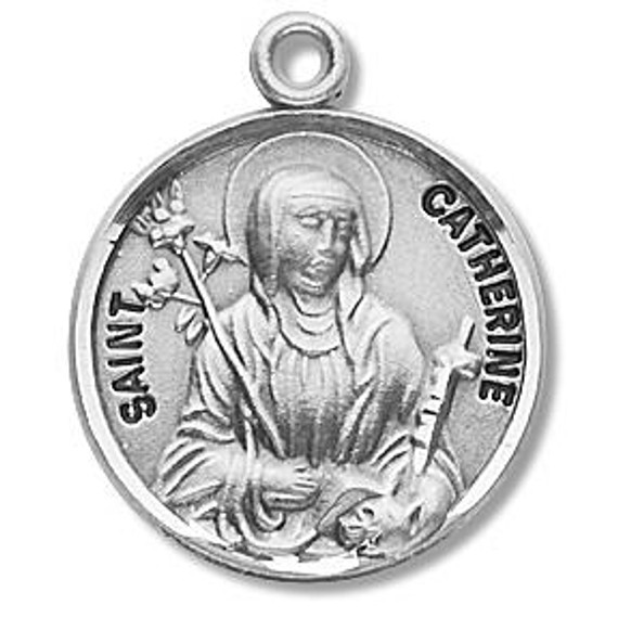 St Catherine Medal - Sterling Silver - On 18 Stainless Chain - Sterling Silver 7/8 x 3/4 Round Pendant