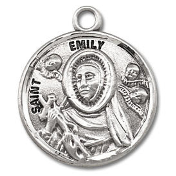 St Emily Medal - Sterling Silver - On 18 Stainless Chain - Sterling Silver 7/8 x 3/4 Round Pendant