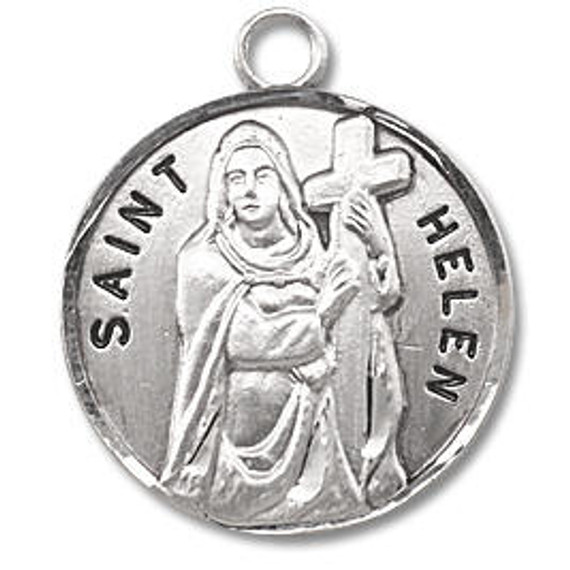 St Helen Medal - Sterling Silver - On 18 Stainless Chain - Sterling Silver 7/8 x 3/4 Round Pendant