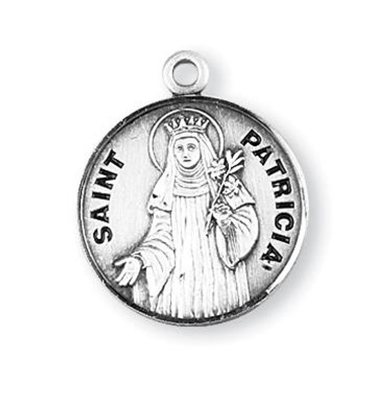 St Patricia Medal - Sterling Silver - On 18 Stainless Chain - Sterling Silver 7/8 x 3/4 Round Pendant