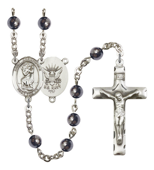 St Christopher / Navy Rosary - 7 Bead Options 8022S6SS