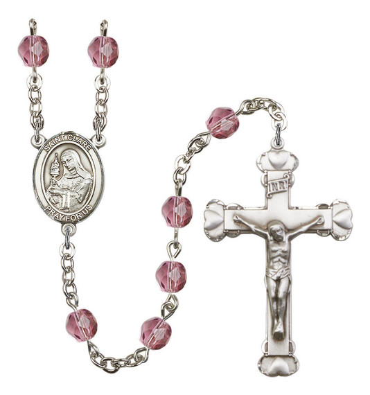 St Clare of Assisi Rosary - 6MM Fire Polished Beads 8028SS