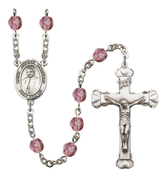 St Joseph Marello Rosary - 6MM Fire Polished Beads 8430SS