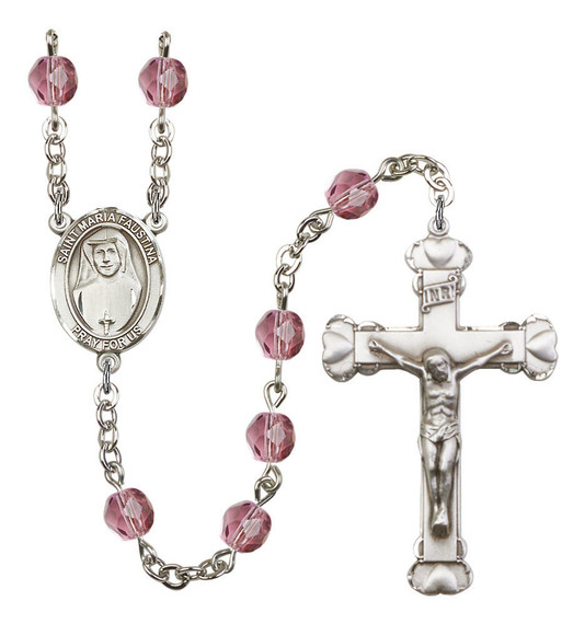 St Maria Faustina Rosary - 6MM Fire Polished Beads 8069SS