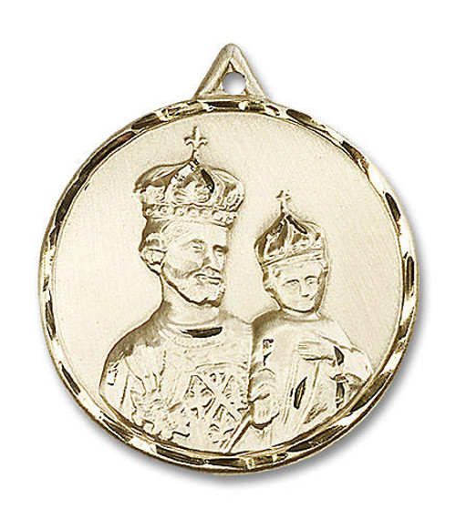 Extra Large St Joseph with Jesus Medal - 14kt Gold 1 3/8 x 1 1/4 Round Pendant 0201K