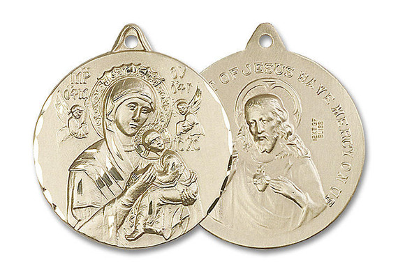 Extra Large Our Lady of Perpetual Help Medal - 14kt Gold 1 3/8 x 1 1/4 Round Pendant 0203H