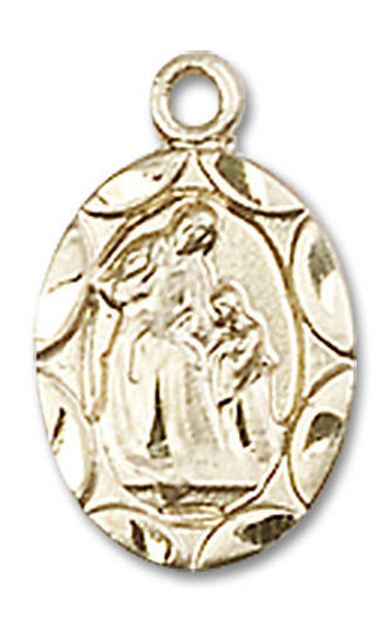 Embellished St Ann Medal Charm - 14kt Gold Oval Pendant 0301A
