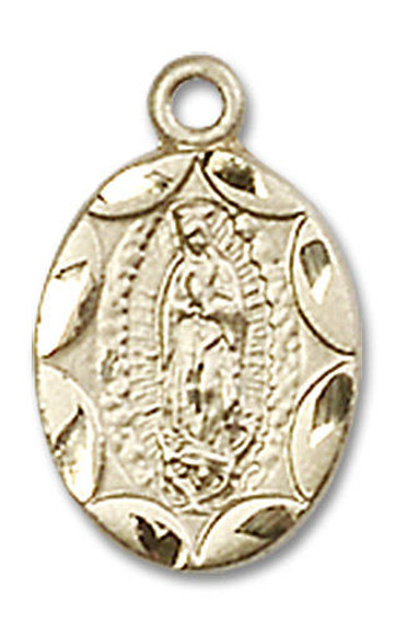 Embellished Our Lady of Guadalupe Medal Charm - 14kt Gold Oval Pendant 0301F