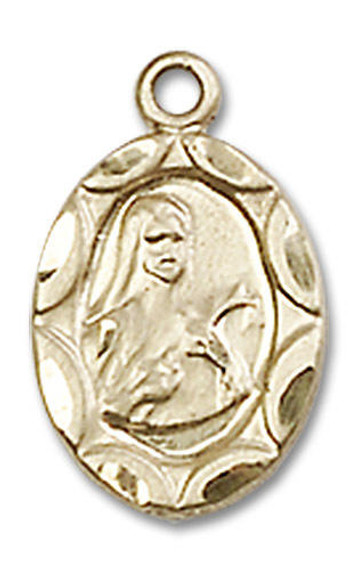 Embellished St Theresa Medal Charm - 14kt Gold Oval Pendant 0301T