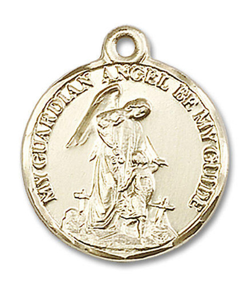 Guardian Angel Medal - 14kt Gold 7/8 x 3/4 Round Pendant 0341