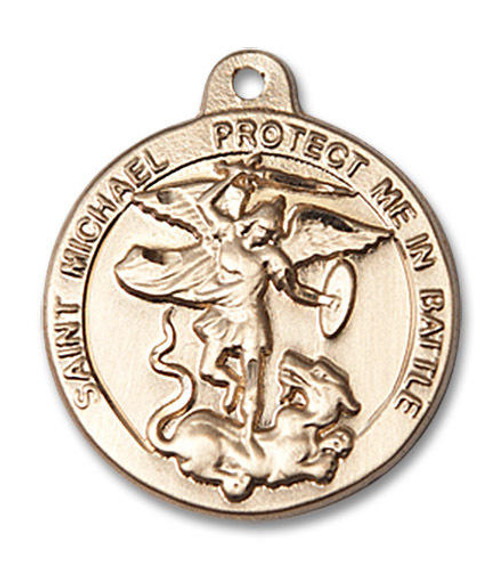 St Michael Protect Me in Battle Medal - 14kt Gold 7/8 x 3/4 Round Pendant 0344