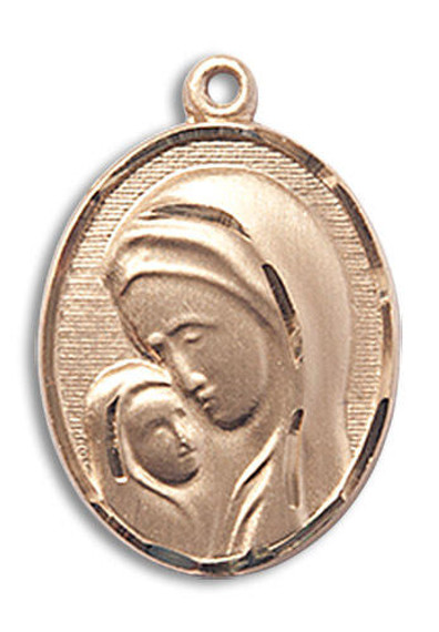 Madonna and Child Medal - 14kt Gold 3/4 x 1/2 Oval Pendant 0447