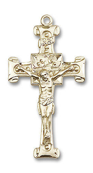 Scroll Ends Crucifix Pendant - 14kt Gold 1 3/4 x 7/8 0479