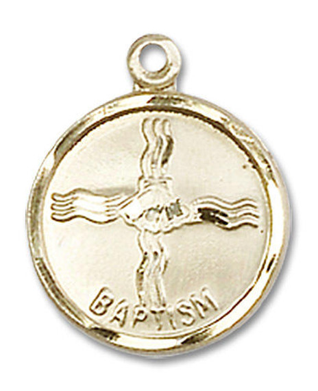 Baptism Medal - 14kt Gold 5/8 x 1/2 Round Pendant 0601BA