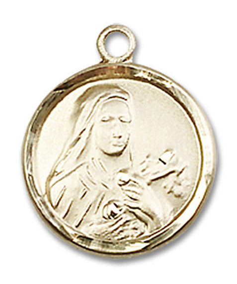 St Theresa Medal - 14kt Gold 5/8 x 1/2 Round Pendant 0601T