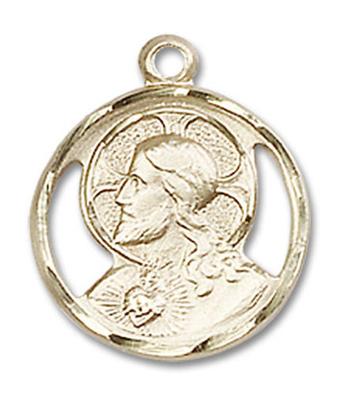 Cut Out Scapular Medal - 14kt Gold 5/8 x 1/2 Round Pendant 0611