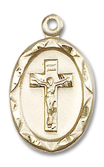 Crucifix Medal - 14kt Gold 3/4 x 3/8 Oval Pendant 0612CF
