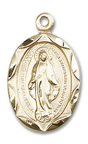 Miraculous Medal - 14kt Gold 3/4 x 3/8 Oval Pendant 0612M