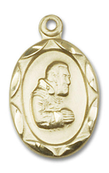 St Pio of Pietrelcina Medal - 14kt Gold 3/4 x 3/8 Oval Pendant 0612PI