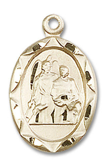 St Raphael The Archangel Medal - 14kt Gold 3/4 x 3/8 Oval Pendant 0612RA
