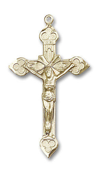 Extra Large Embellished Crucifix Pendant - 14kt Gold 1 7/8 x 1 1/8 0635