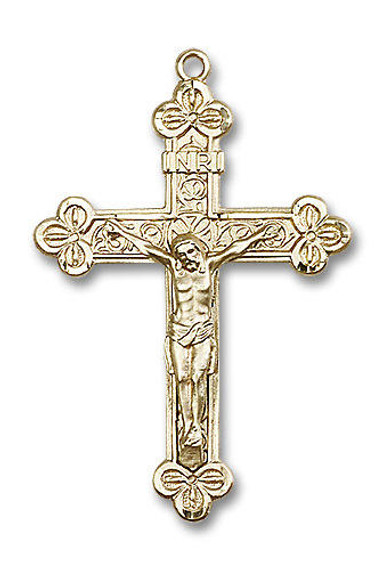 Extra Large Embellished Crucifix Pendant - 14kt Gold 1 7/8 x 1 1/4 0639