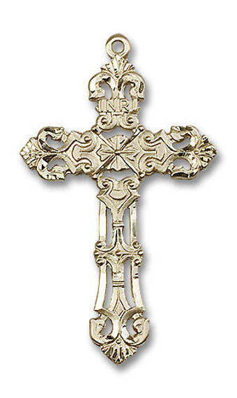 Oversized Embellished Cross Pendant - 14kt Gold 2 1/8 x 1 1/4 0648Y