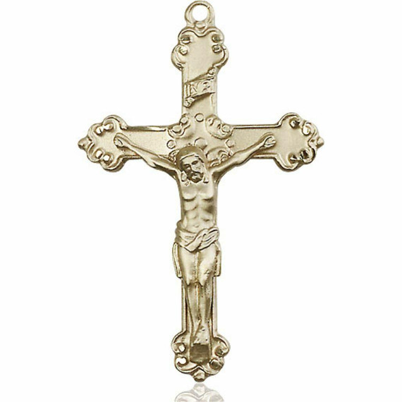 Extra Large Embellished Crucifix Pendant - 14kt Gold 1 5/8 x 1 0656