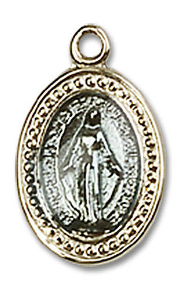 Blue Miraculous Medal Charm - 14kt Gold Oval Pendant 0700B