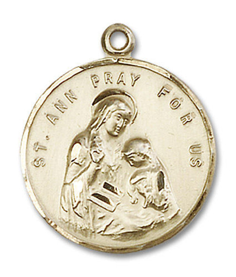 St Ann Medal - 14kt Gold 7/8 x 3/4 Round Pendant 0701A