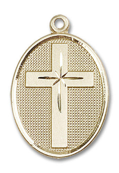 Large Cross Medal - 14kt Gold 1 1/8 x 3/4 Oval Pendant 0783