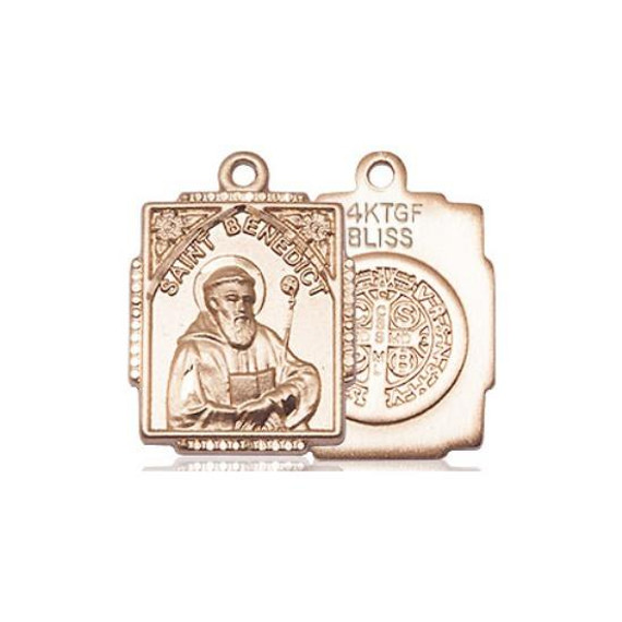 St Benedict Medal - 14kt Gold 3/4 x 1/2 Rectangular Pendant 0804B