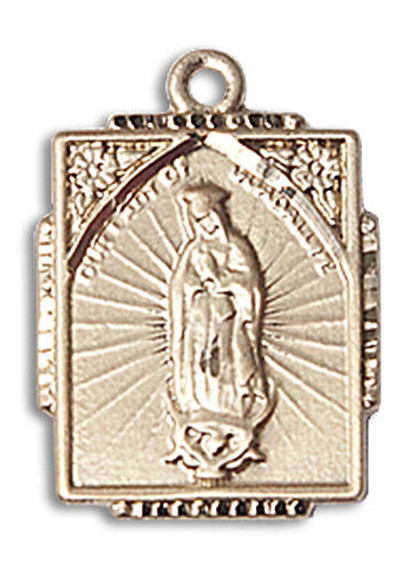Our Lady of Guadalupe Medal - 14kt Gold 3/4 x 1/2 Rectangular Pendant 0804F