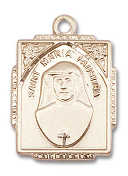 St Maria Faustina Medal - 14kt Gold 3/4 x 1/2 Rectangular Pendant 0804MF