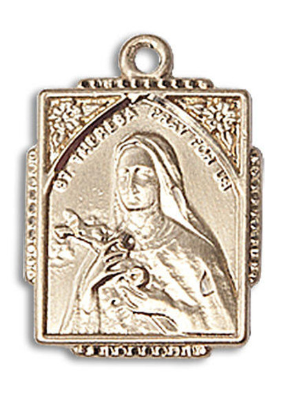 St Theresa Medal - 14kt Gold 3/4 x 1/2 Rectangular Pendant 0804T