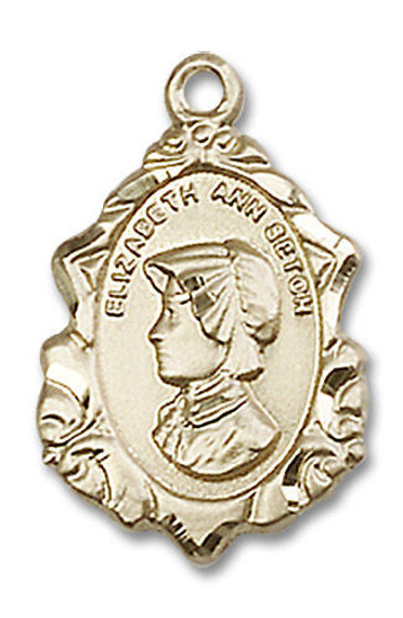 Embellished St Elizabeth Ann Seton Medal - 14kt Gold 3/4 x 1/2 Pendant 0813