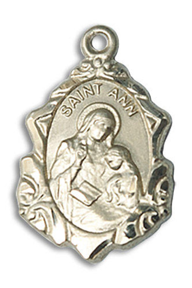 Embellished St Ann Medal - 14kt Gold 3/4 x 1/2 Pendant 0822A