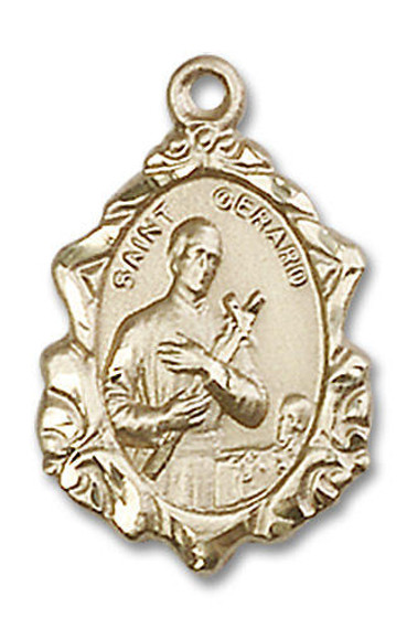 Embellished St Gerard Medal - 14kt Gold 3/4 x 1/2 Pendant 0822G