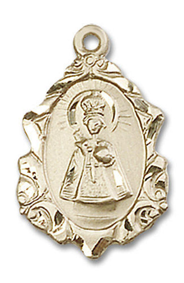 Embellished Infant of Prague Medal - 14kt Gold 3/4 x 1/2 Pendant 0822I